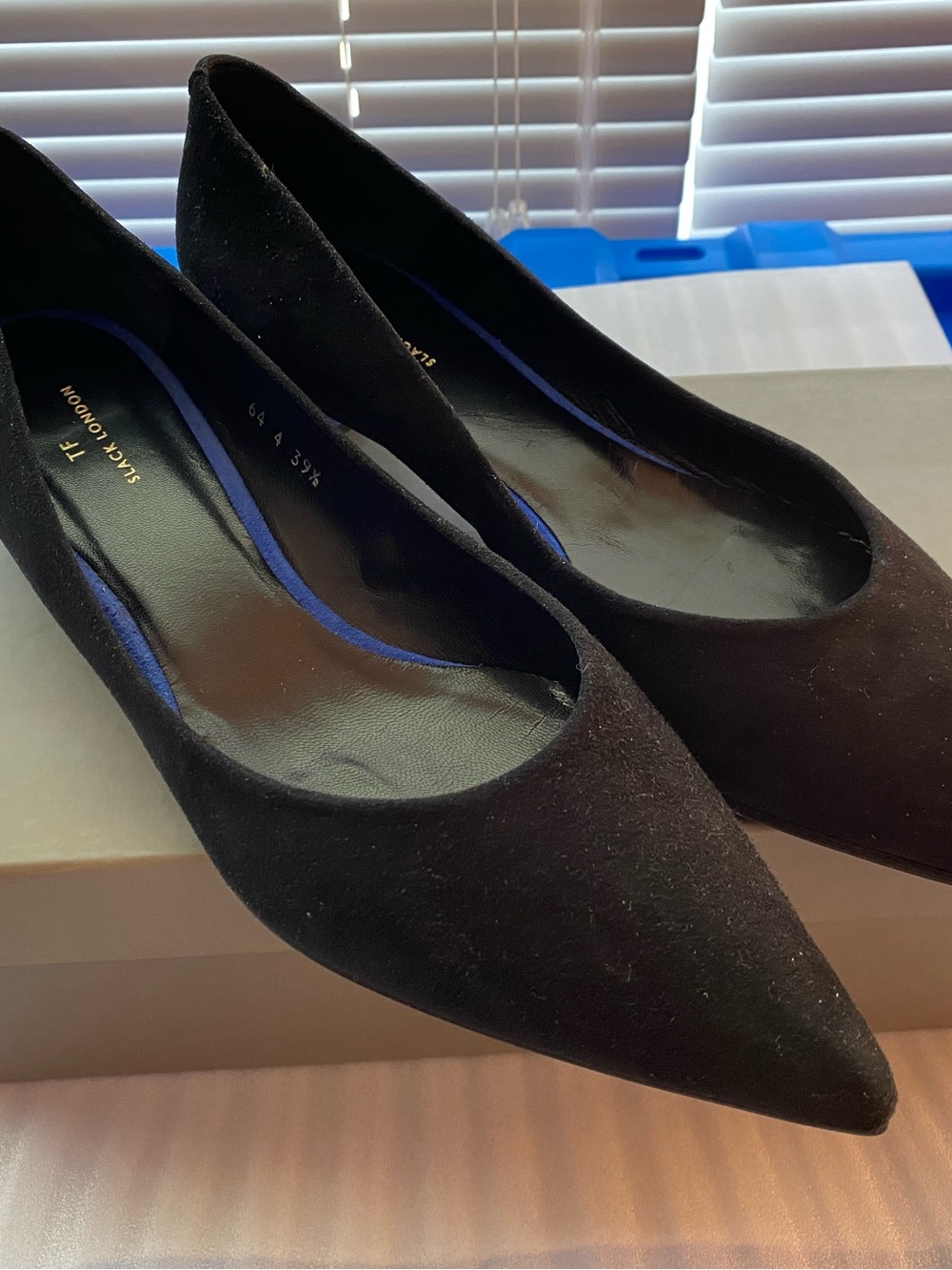 Slack London - Black Suede and Leather Pumps with Blue Heels